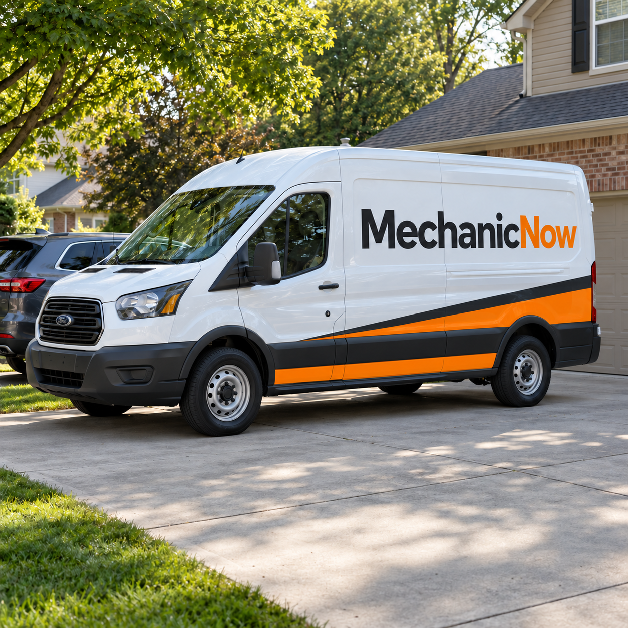 MechanicNow branded service van in a residential driveway