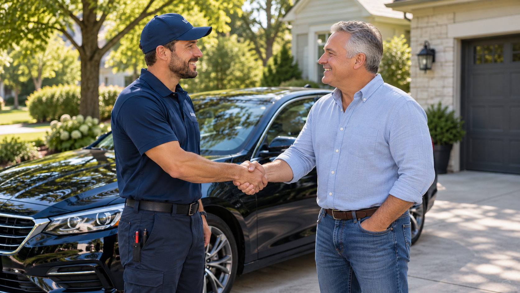 Mobile mechanic greeting a customer